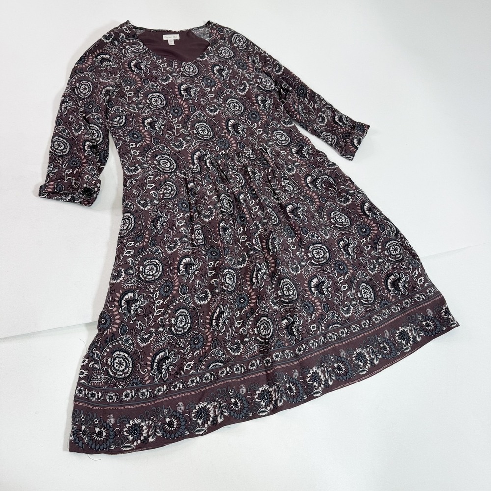 Garnet Hill‎ Dress Womens 6 Purple Paisley Floral 3/4 Sleeve Lined Midi Boho